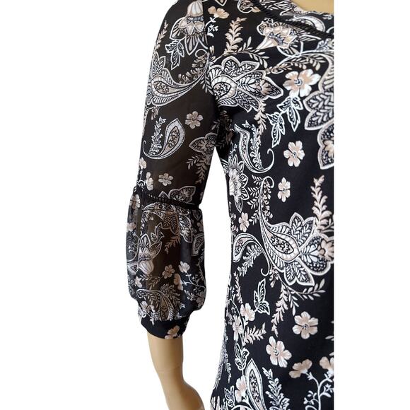 PERSEPTION CONCEPT Womens Size Small Balloon Sleeve Paisley Boho V Neck Shirt - Picture 6 of 8